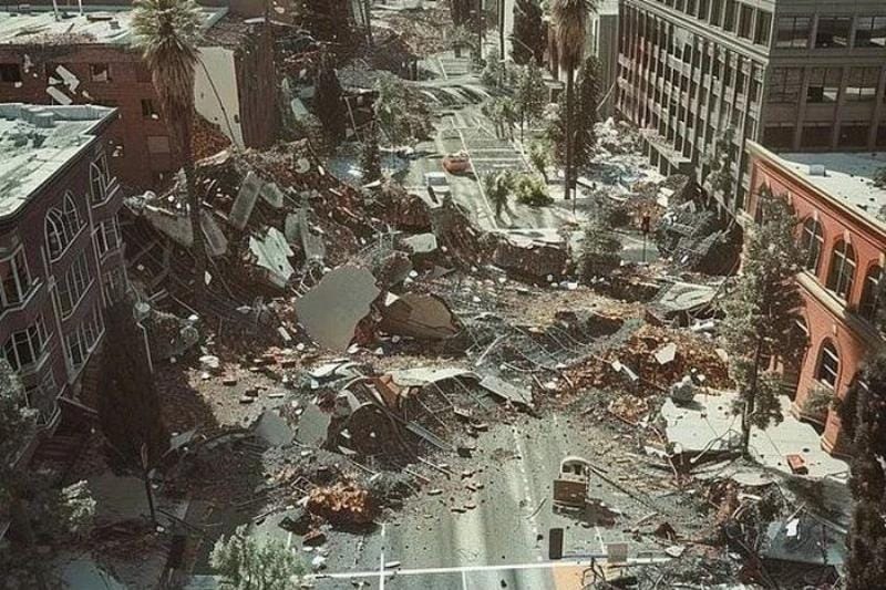 Hình ảnh trượt đất lớn tại khu dân cư vùng núi sau trận động đất mạnh